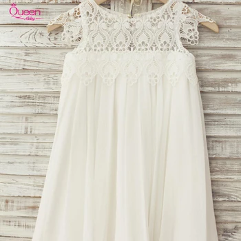 

White A-Line Communion Dress 2019 Simple Tulle Lace Dress Pearl Covered Button Dress for Wedding Party