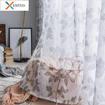 

Tulle Curtains Leaves Printed Window Screen Curtains for Living Room Window Bedroom Sheer Curtains Fabric Drapes custom