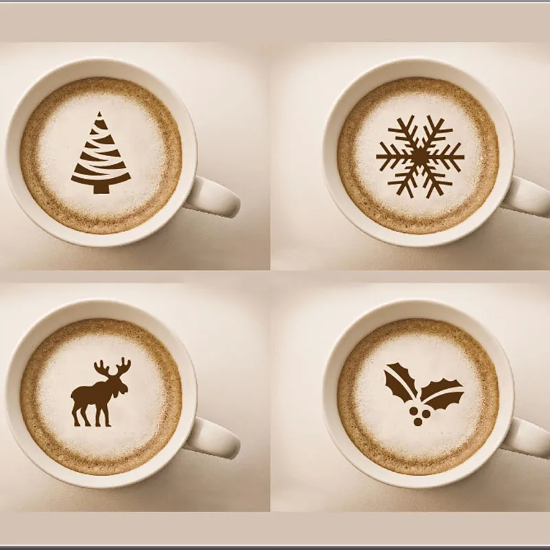 Description Picture 5 of item4pcs Coffee Stencils Milk Fancy Printing Model Barista Cappuccino Cafe Foam Spray Template  Powdered Sieve Decoration Tools