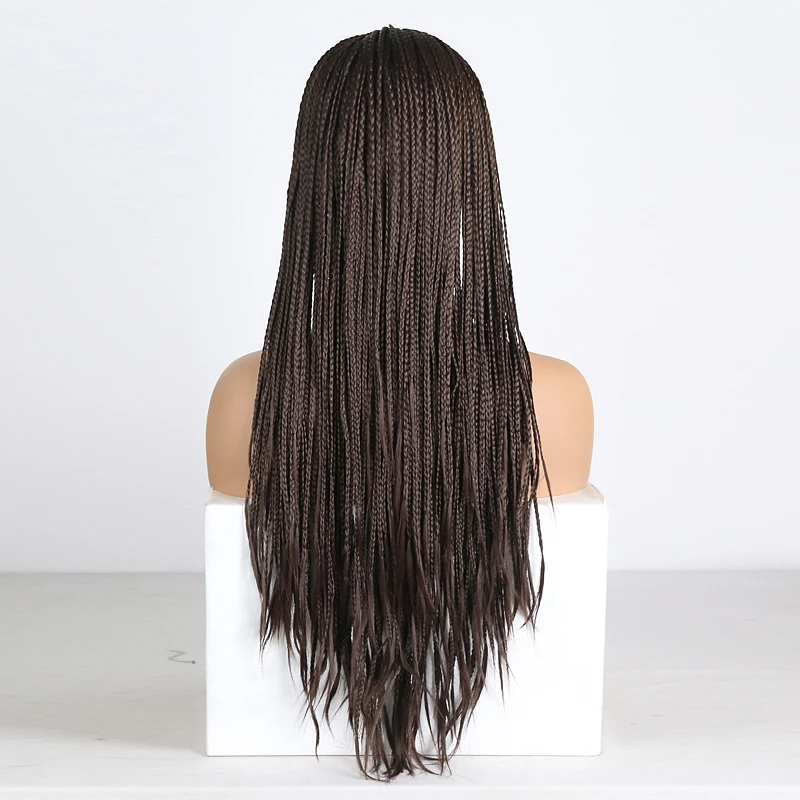 RONGDUOYI темно-коричневый плетеный ящик косички передний кружевной парик длинные высокотемпературные волокна волос Синтетические Кружева передние парики для женщин