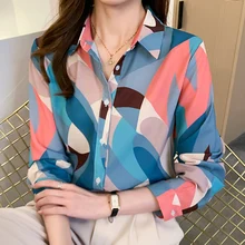 

Chemise Femme 2022 Spring New Print Blouse Shirt Women Long Sleeve Turn-down Colla Chiffon Tops For Ladies Casual Woman Clothes