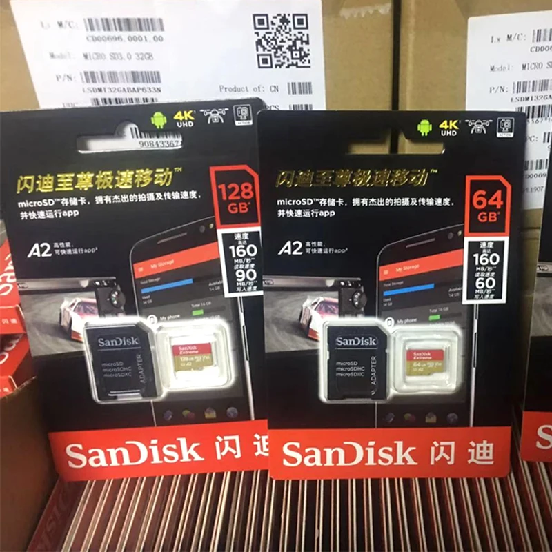 Карта памяти SanDisk Extreme Micro SD карта 32 Гб 64 Гб 128 ГБ 256 ГБ UHS-I C10 U3 V30 A2 MicroSDHC/Micro SDXC Flash TF карта класс 10