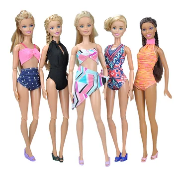 

2020 New Fashion 5 Set Handmade Swimwear Bikini Swimsuit for Barbie Doll Clothes Baby Doll Accessories