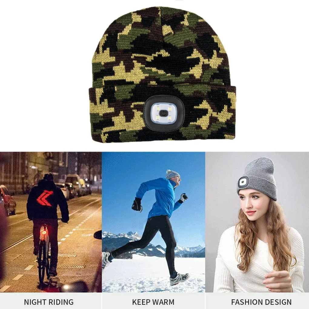 

Unisex Outdoor Winter LED Lighted Cap Warm Beanies Fishing Running Beanie Hat Flash headlight Camping Climbing Caps