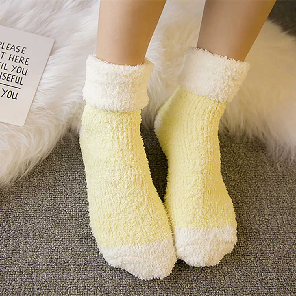 Женские флисовые коралловые флисовые теплые бархатные носки для сна модные мягкие носки-тапочки с отворотами