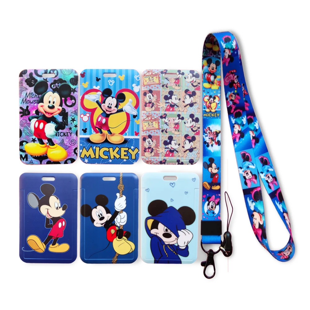 

Disney Mickey Minnie Mouse Kids ID Business Badge Card Case Frame ABS Employee Case Cover Student Lanyard Name Card Holder