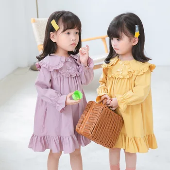 

Autumn Ruffles Girl's Long-Sleeved Dress Western Style Girl's Doll Collar Bow Girls' Princess dress toddler girl winter clothes