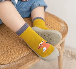 2021 Autumn Winter Children Thicken Terry Floor Socks Unisex Baby Boy Girl Toddler Shoes Rubber Sole  Kids Cartoon First Walker