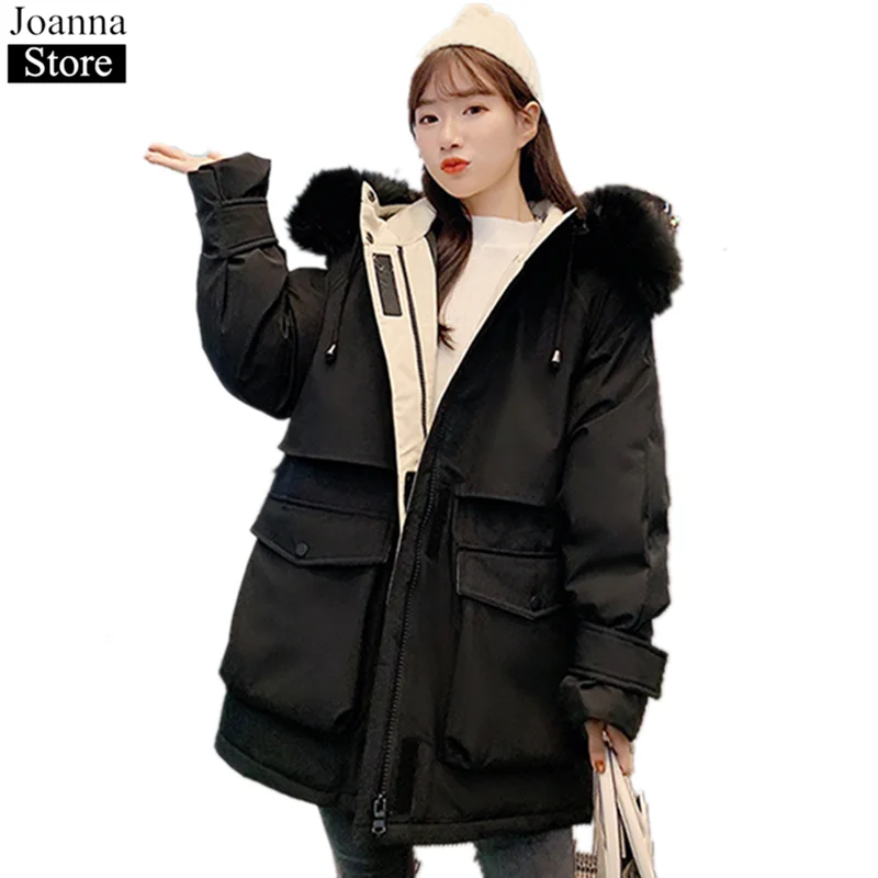 winter-new-women-parka-long-warm-hooded-cotton-clothing-long-sleeve-fur-collar-black-jacket-oversize-fluffy-white-casual-parkas