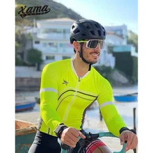 2021 primavera/autunno Xama Ciclismo uomo maglie sottili manica lunga giacche verdi fluorescenti Maillot Ciclismo Hombre Camisa Masculina