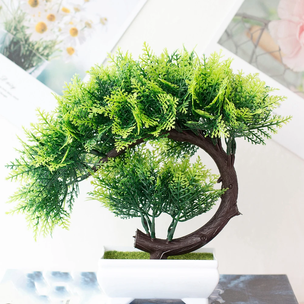 Fake Artificial Green Plant Bonsai Potted Simulation Pine Tree Home Desk Decor