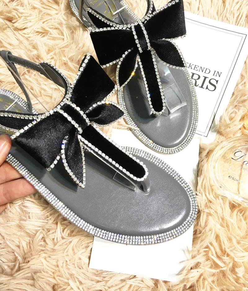 Женские сандалии на плоской подошве; scarpe donna; Шелковая женская обувь с бантом-бабочкой; женская обувь со стразами; chaussures femme; сезон лето; Buty Damskie