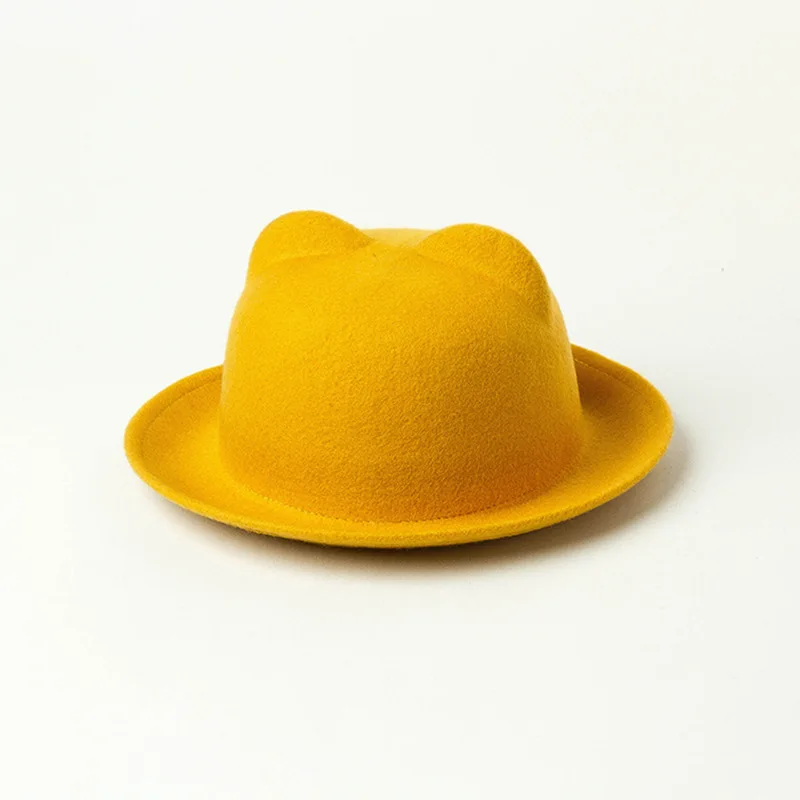 01910-HH9005 wool winter solid bear ear cute kids 54cm head size children sun cap leisure hat - Цвет: Цвет: желтый