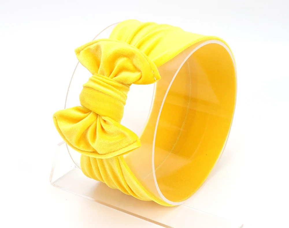 Velvet-Yellow Diademas Para Bebe тюрбан для маленьких девочек повязка на голову аксессуары для волос Детская повязка на голову с бантом бандо Bebe Fille King Hui Opaska Dla Dziewczynki - Цвет: Velvet-Yellow