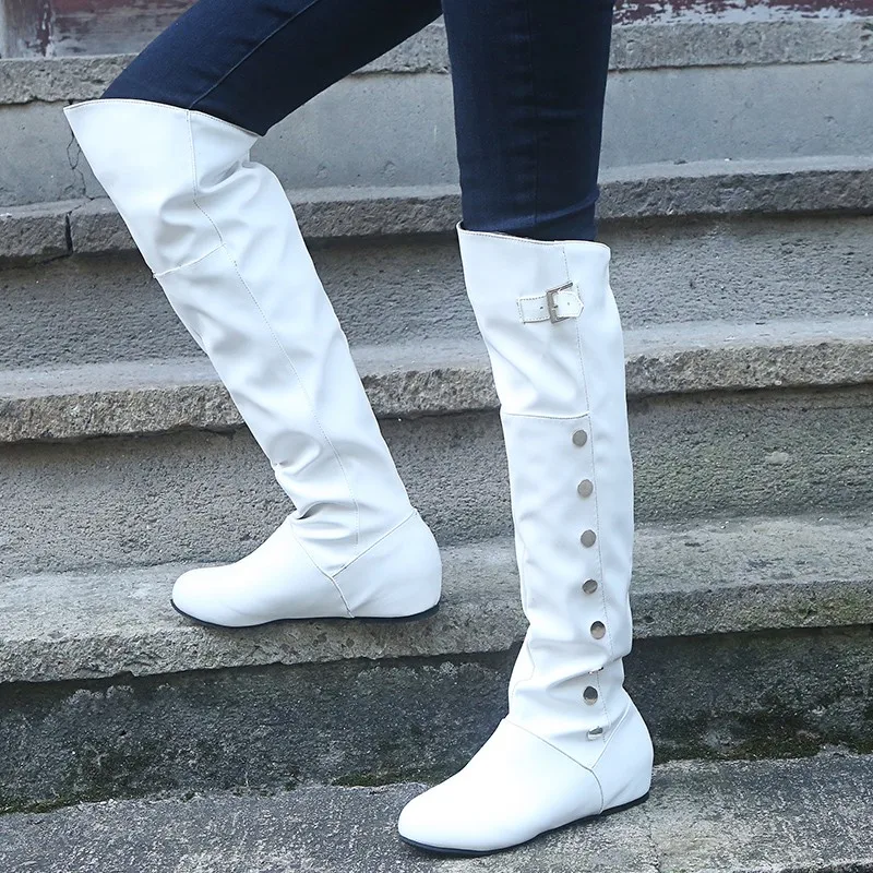 

Autumn Winter New High boots Women Knight boots Casual Over Knee High Boots Femme Low Heels Metal Buckle Long Boots Women