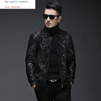 

Men's Genuine Leather Jacket Short Slim Fit Sheepskin Leather Coat Vintage Bomber Jacket Real Leather Jackets L18-4801