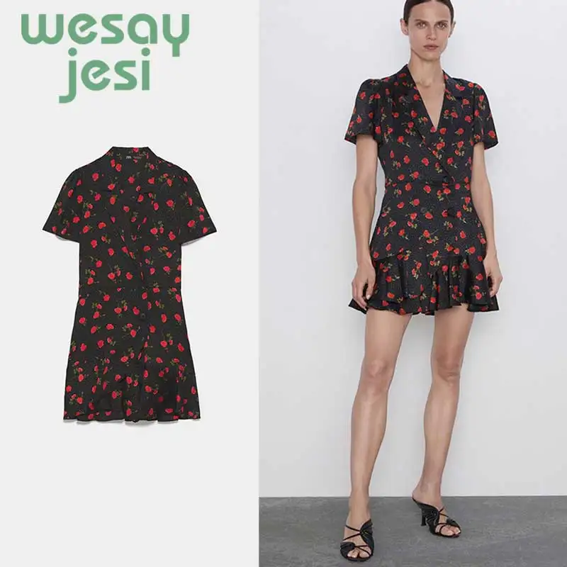 

2019 Women Summer Dress elegant vestidos V-neck print mini short sleeve vestidos de fiesta de noche chic women's dress