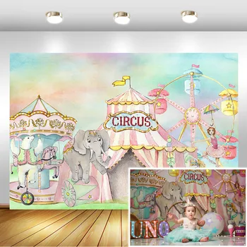 

Circus Theme Birthday Backdrop Pink Tent children kids Background for Photography Birthday Party Decoration Banner