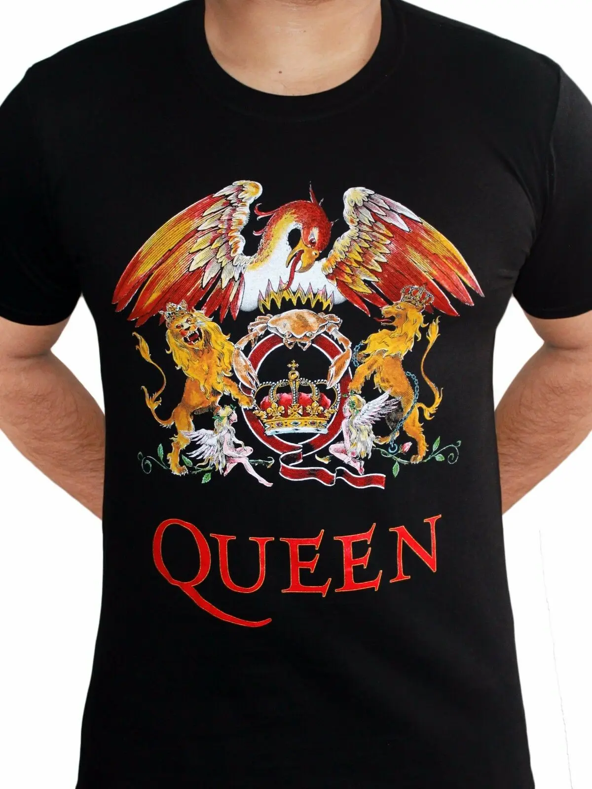 

Queen Crest Classic Rock Band Freddie Mercury Black Mens Tshirt