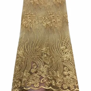 

African red Stones Lace Fabric 2019 High Quality Lace French Net Embroidery beads Tulle Lace Fabrics For Nigerian Party Dress