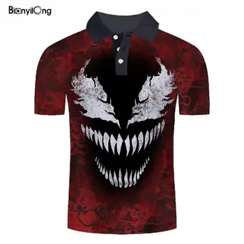 

2019 New polo shirt men Brand Polos 3d print Black red venom Mens Shirts Short Sleeve Polo Casual polo homme Stand Collar polo