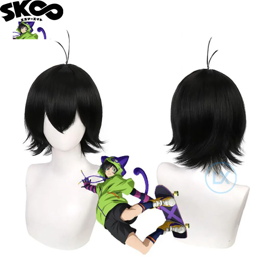 Anime Sk8 the Infinity Miya Cosplay 33cm Wig Short Black Wigs Heat Resistant Synthetic Halloween | Тематическая одежда и