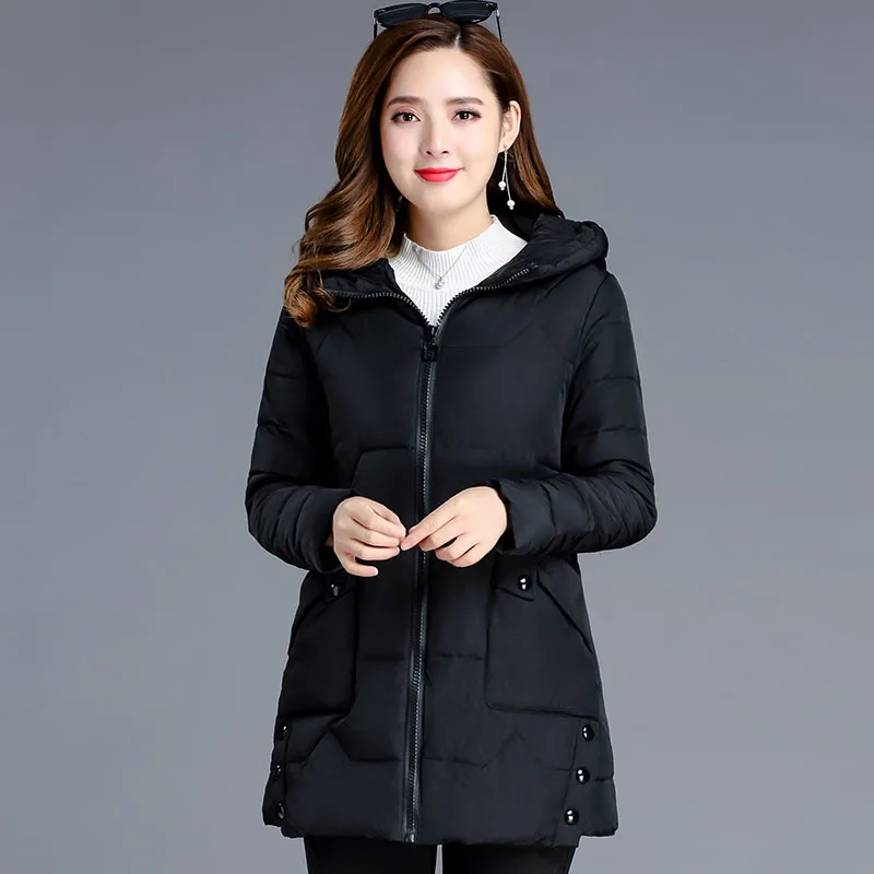 

2019 Winter Fashion New Style Elegant Solid Color Slim Fit Slimming Mid-length Hooded Warm Cotton Coat