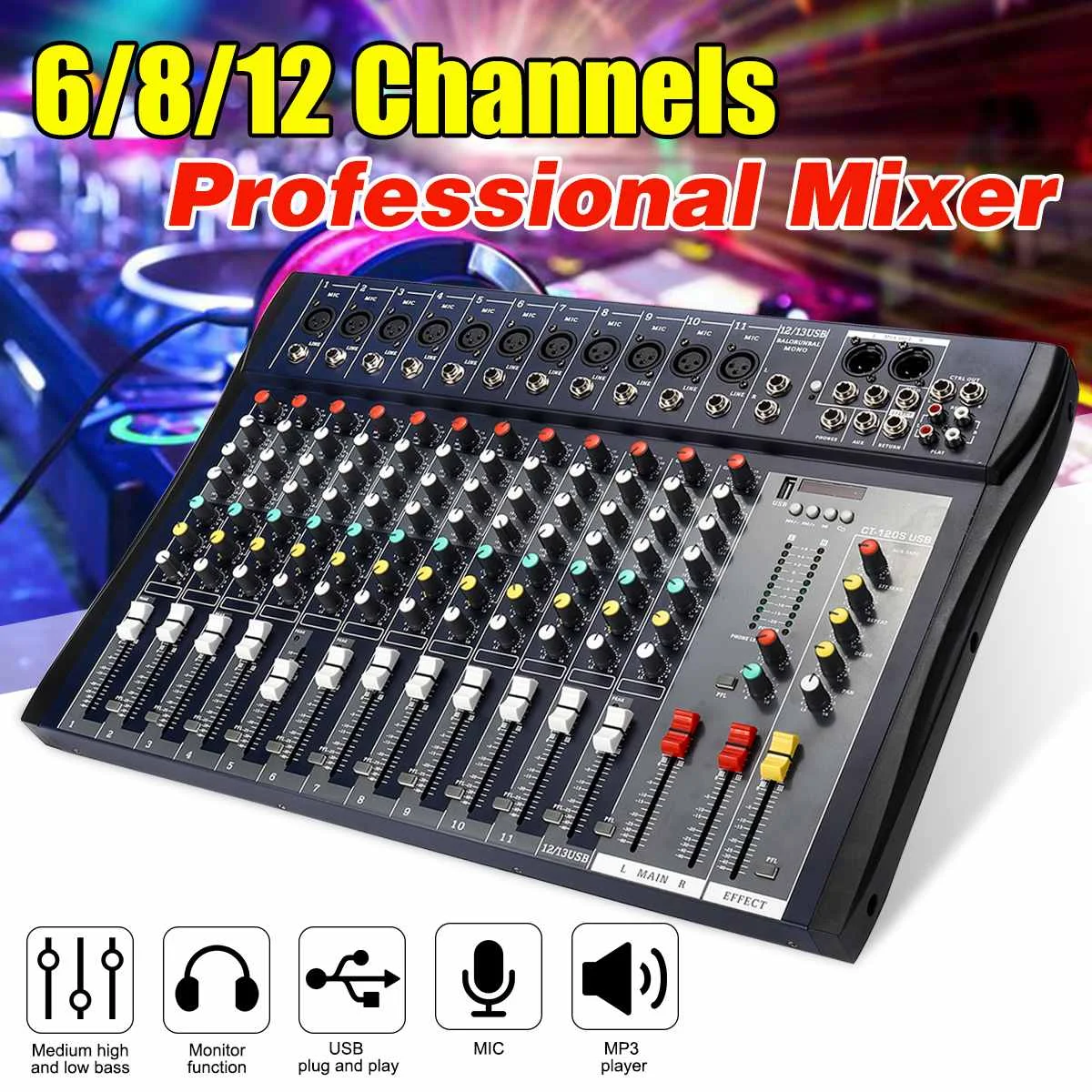 6/8/12 Channel Audio Mixer USB Professional bluetooth Studio DJ Mixing
