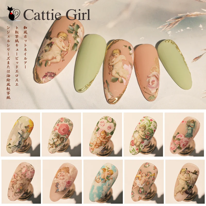 Transfer-Paper Foil-Stickers Art-Decals Nails Manicure Cupid Angel-Lover Love-Design