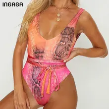Слитный купальник INGAGA со змеиным рисунком,, купальник с высокой посадкой, Женская повязка пояс, купальники с v-образным вырезом, купальник, сексуальная u-образная спина, пляжная одежда