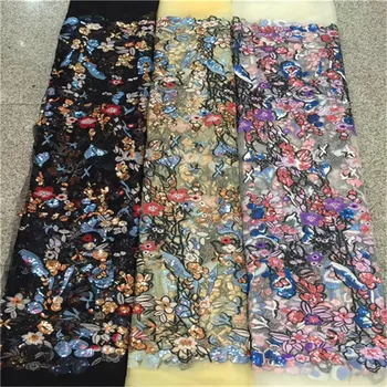 

2019 High Quality African Lace Fabric French Net Embroidery Sequins Tulle Lace Fabric For Nigerian Party Dress