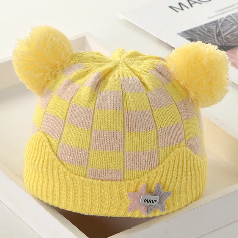EFINNY Beanies, детская шапка с помпоном, зимняя детская шапка, вязаная Милая шапка для девочек и мальчиков, повседневные однотонные детские шапки для девочек