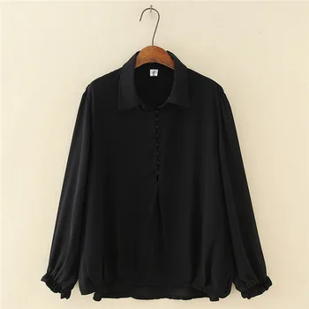 

Big Code Women's Wear Chiffon Shirt Fat Mm Season Versatile Button Irregular Pullover Shirt Long Sleeve Shirt 9623