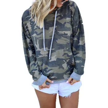 

Fashion Casual Plus Size Women Hoodies Top Camouflage Print Loose Long Sleeve Drawstring Sport Hooded Sweatshirt
