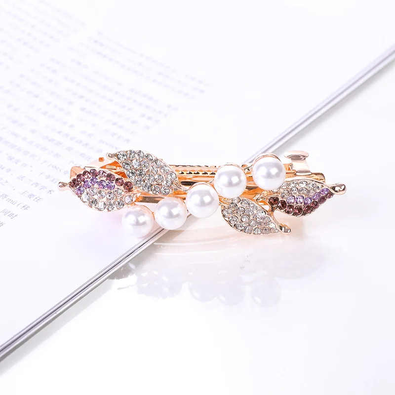 pink hair clips ALTOBEFUN Crystal Floral Hairpin Girl Ladies Hairwear Jewelry For Women Rhinestone Alloy Hair Clip Party Barrettes Leaf AE024 hair clips
