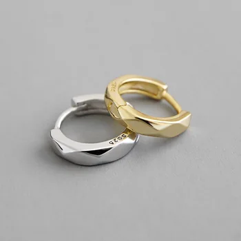 

1 PC 100% Real 925 Sterling Silver Hoop Earrings for Lady Korea INS Rhombus Circle Small Round Earring Fine Jewelry