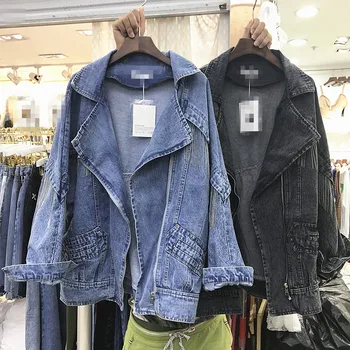 

2020 New Spring and Autumn Retro Fringed Denim Jacket Female Loose Jeans Coat Oversize Student Female Casual Cowboy Outwear