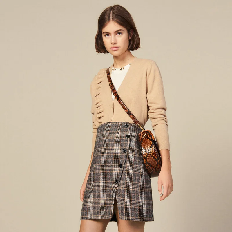 

French's Home 19 Autumn And Winter New Style Elegant British-Style Pattern Joint Slim Fit Ladies' Asymmetric Skirt Skirt