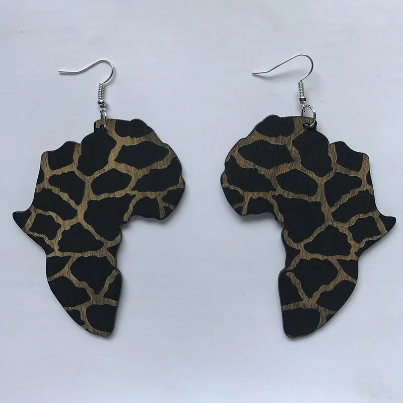 Black Queen Wood Africa Map hollow out Heart Earrings Vintage Party African Afro Jewelry Wooden DIY Club Gift - Image 3