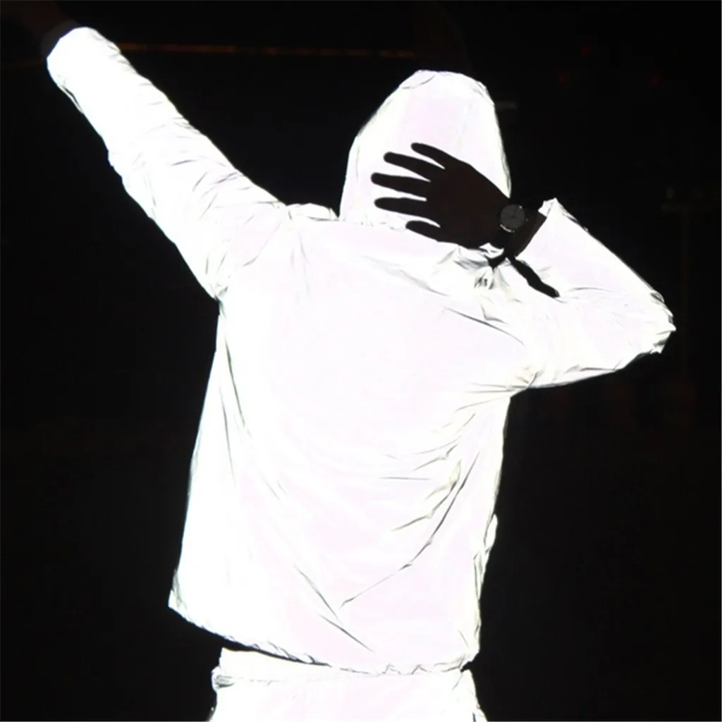 Hip Hop Reflective Noctilucent Hooded Jacket 2019 New Running Sporting Mens Light Jackets Coats Waterproof Coat Outwear 7.24