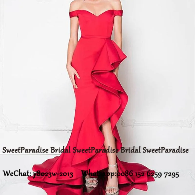 Красное платье с оборками для выпускного вечера, сексуальное платье с разрезом по бокам, длинное вечернее платье для женщин