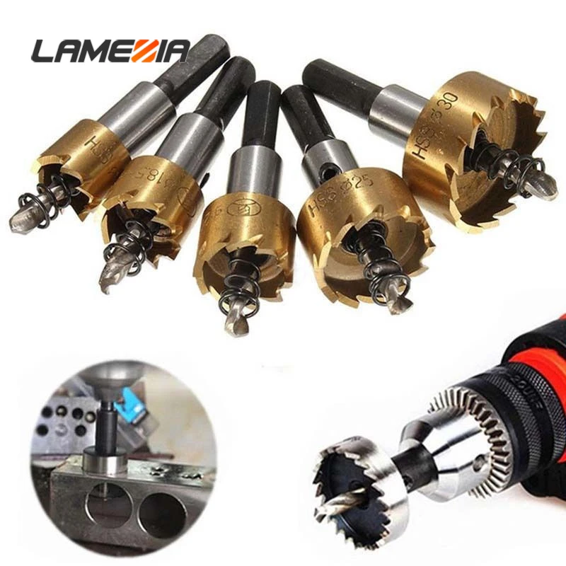 

LAMEZIA 5Pcs 16-30mm HSS Carbide Tip Drill Bit Hole Saw Set Metal Wood Drilling Cut Tool Sheet Reamer