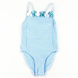 Детский купальный костюм купальник для девочки дети одна деталь одежда заплыва одежда с голубой полосой узор