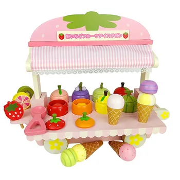 

Wooden Pink Simulation Ice Cream Car Ice Cream Children Play House Ice Cream Boys and Girls Educational Toy Gift