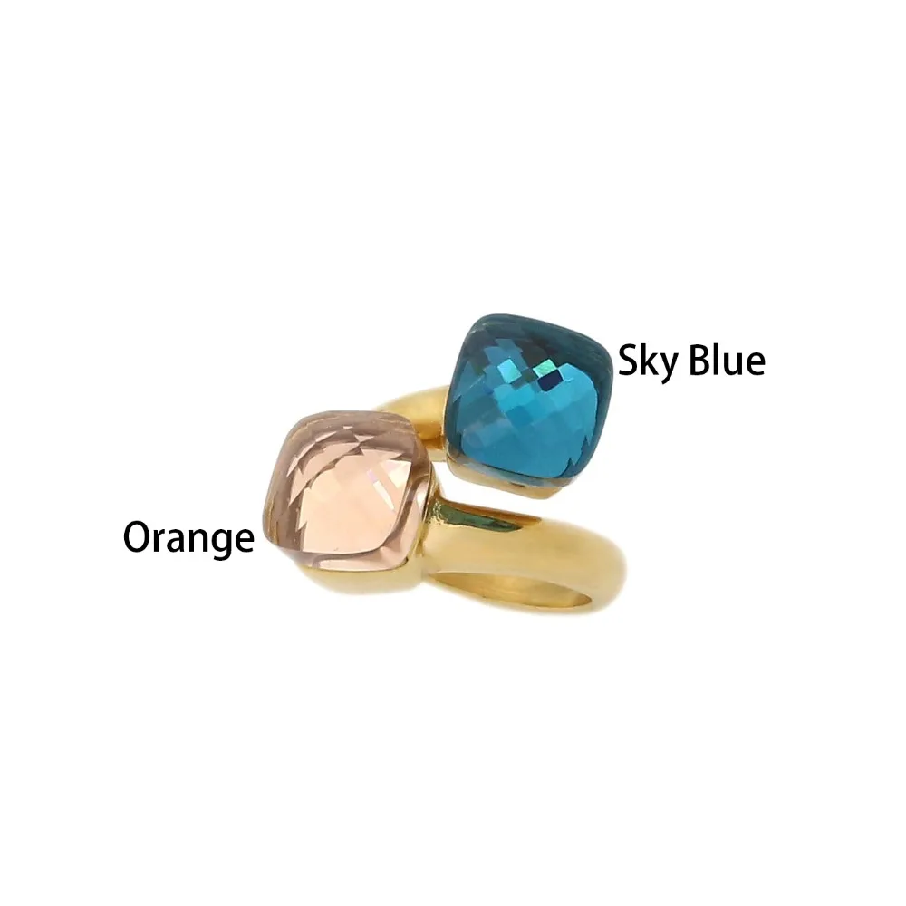 

JSBAO New Arrivals Double Glass Stone Stainless Steel Gold Fashion Ring Women Orange & Sky Blue Color Ring For Women Jewelry