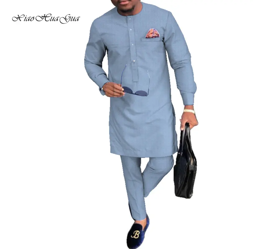 Осенняя традиционная африканская одежда принт Дашики мужские повседневные рубашки и брюки наборы размера плюс африканская мужская одежда WYN809 - Цвет: 17