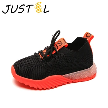 

JUSTSL Children's Autumn Fashion Casual Shoes Solid Color Flying Surface LED Light Kids Fashion sneakers Boys Girls Sports Shoes
