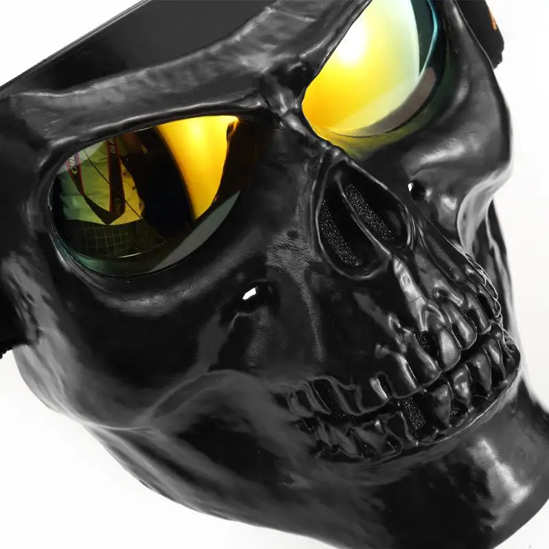 Cool Skull Motorcycle Face Mask with Goggles Detachable Modular Goggles Mask for Vintage Open Face Motorcycle Helmet Moto Casco