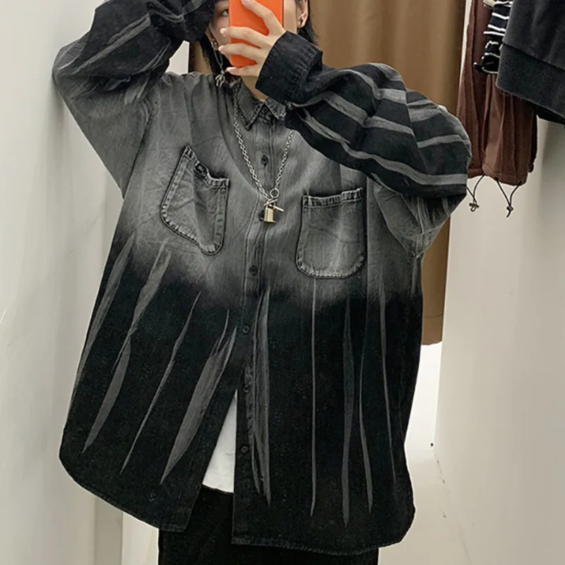

Streetwear Hip Hop Tie Dyeing Thin Jacket Single Breasted Loose Shirt