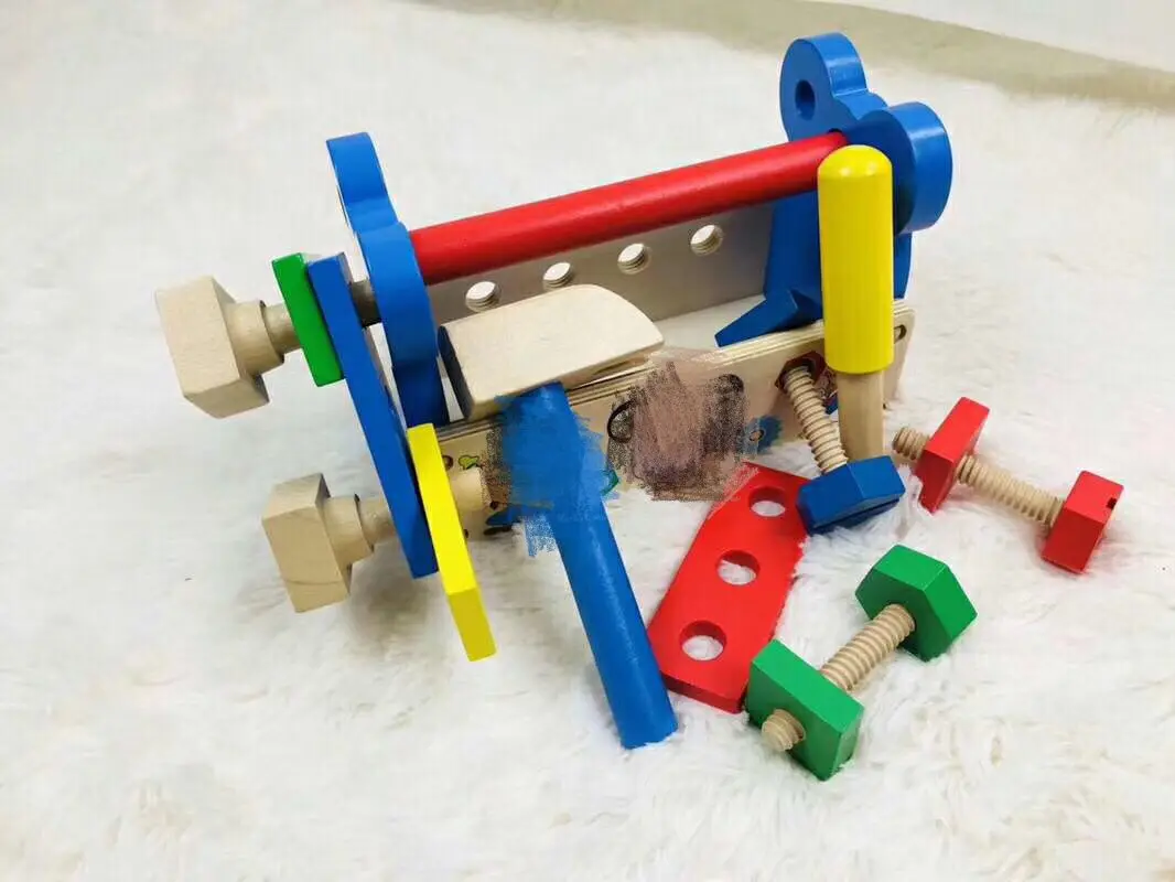 

Assembled Wooden Building Blocks Women's Male Baby Multi-functional Disassembly Toolbar Nut Silk Assembly Children Educational F